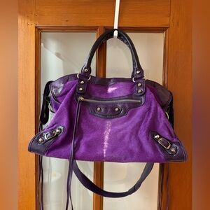 Purple cow skin Balenciaga City Bag
